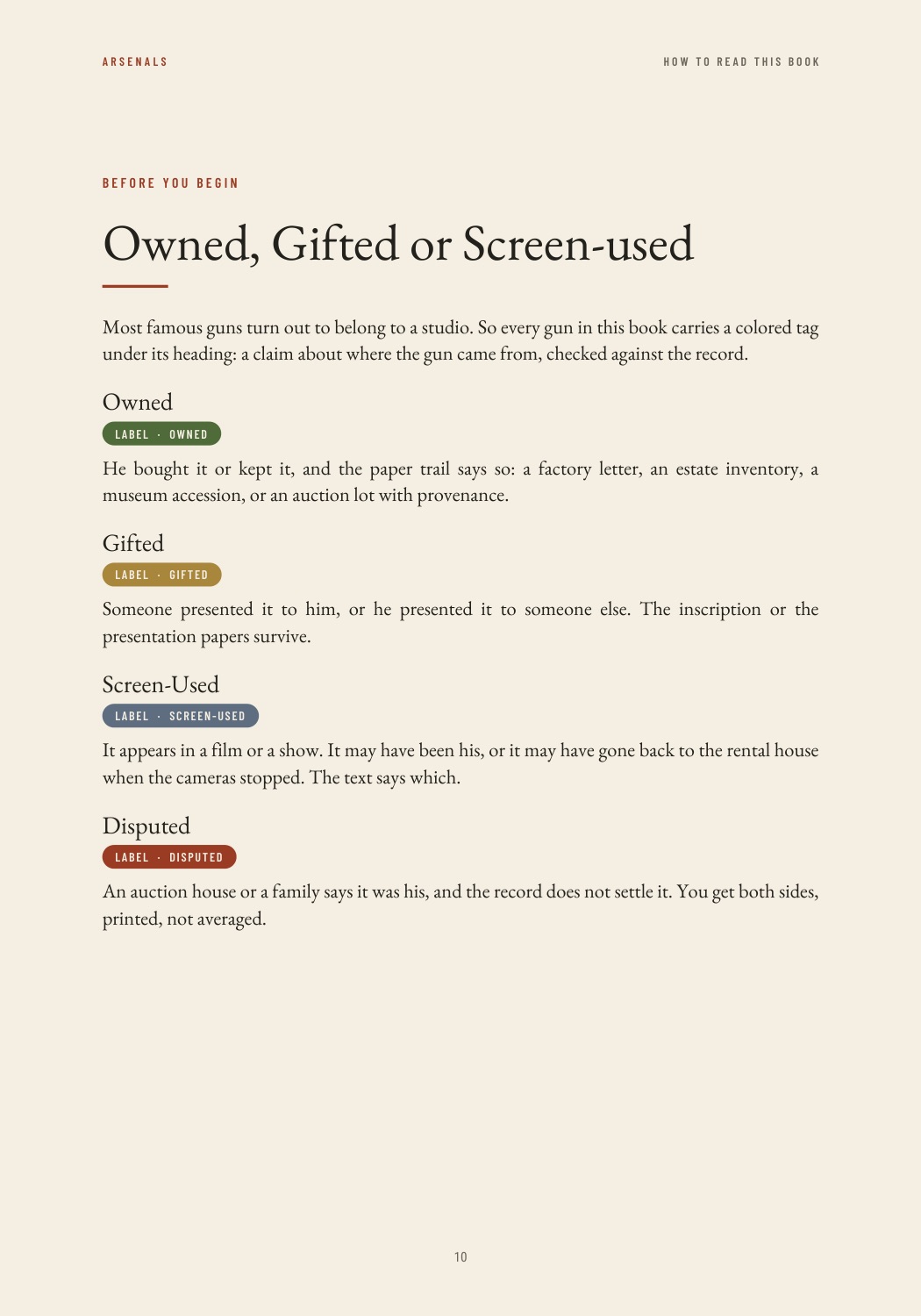 The page that explains the four labels